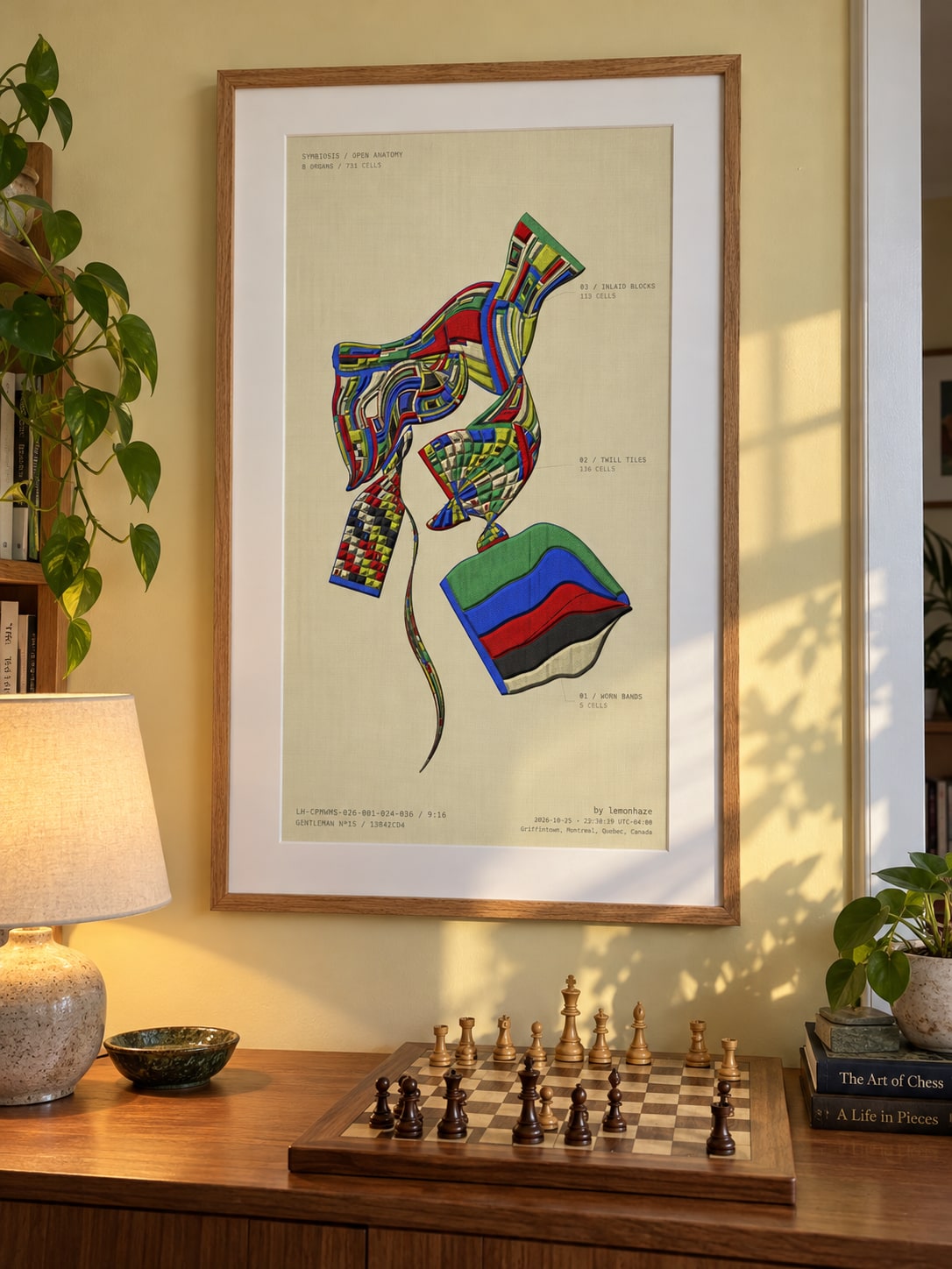 Symbiosis 06 in a chess corner, an illustrative framed presentation